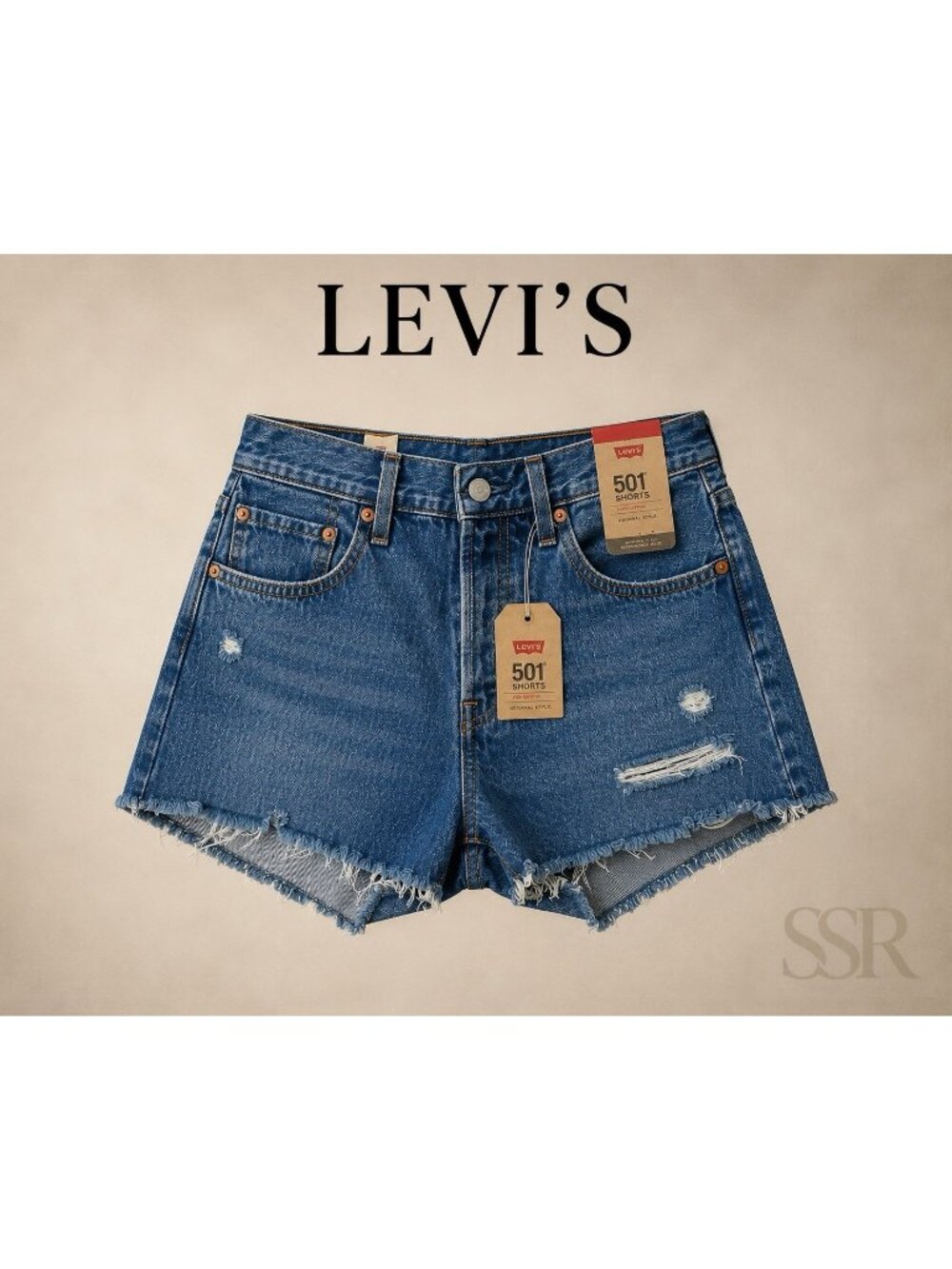 Levi’s 501 Original High Rise Denim Shorts Size 31 Distressed Cutoff NWT